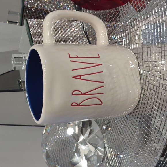 TWO BRAVE Hero Rae Dunn coffee mug blue USA Military Star spangled cutie Re - Picture 2 of 7